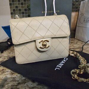 Chanel caviar quilted square mini ivory with 24 kt hardware